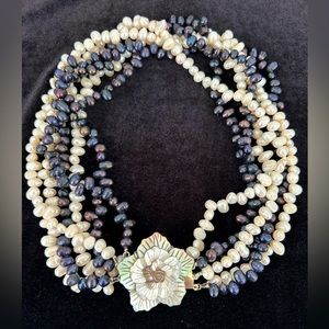 CUSTOM MADE -Black & White Freshwater Pearl Necklace with Hand Carved Clasp